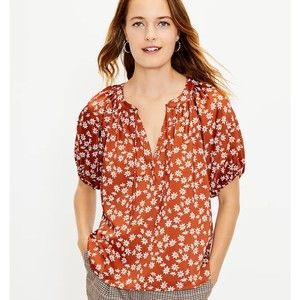 LOFT NWOT Floral Tie Neck Puff Sleeve Top  XSP